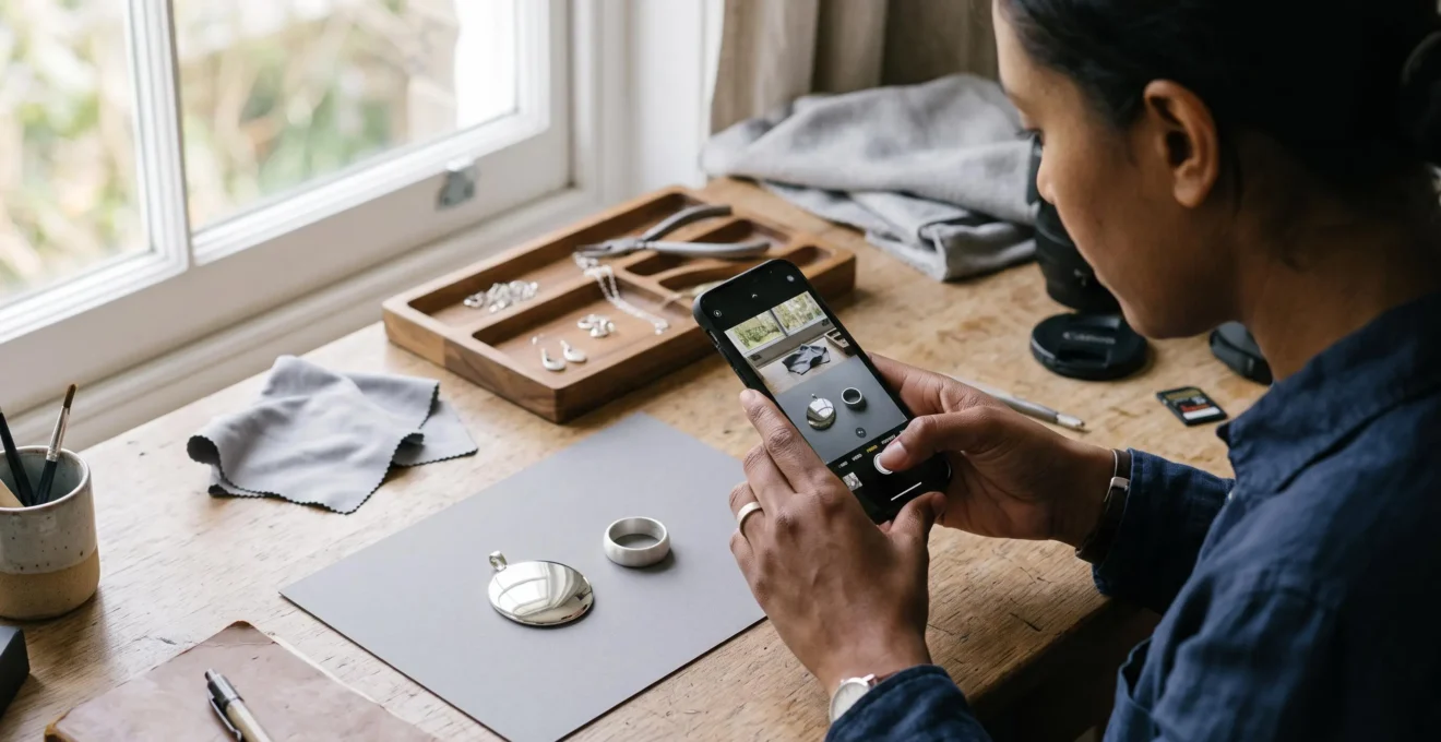 Two silver pieces, one mirror-polished and one matte, photographed side by side on a desk to compare how each finish reflects light.